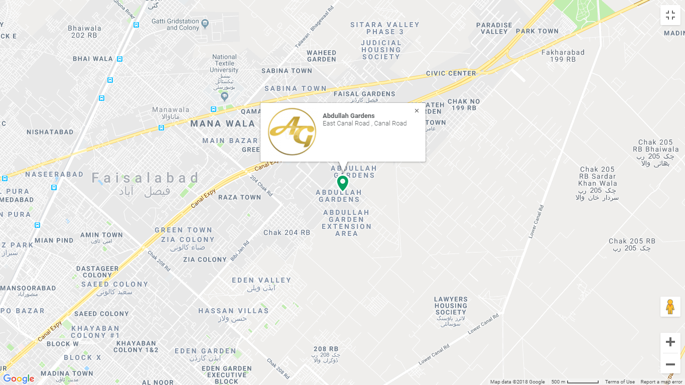 Abdullah Gardens Faisalabad Location Map